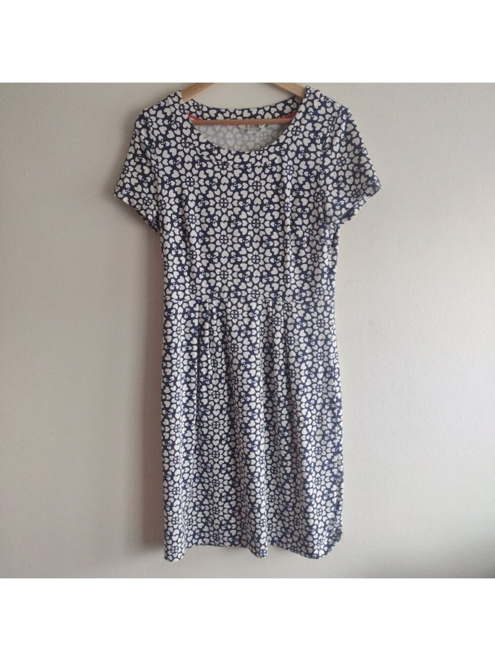 Boden Heart Print Knit Dress US 6 Navy White Soft Cotton Dress UK 10